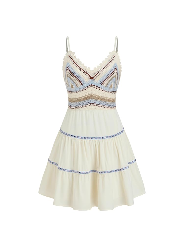 CIDER V-Neck Patchy Ruffle Mini Dress: Beige, XXS at Amazon